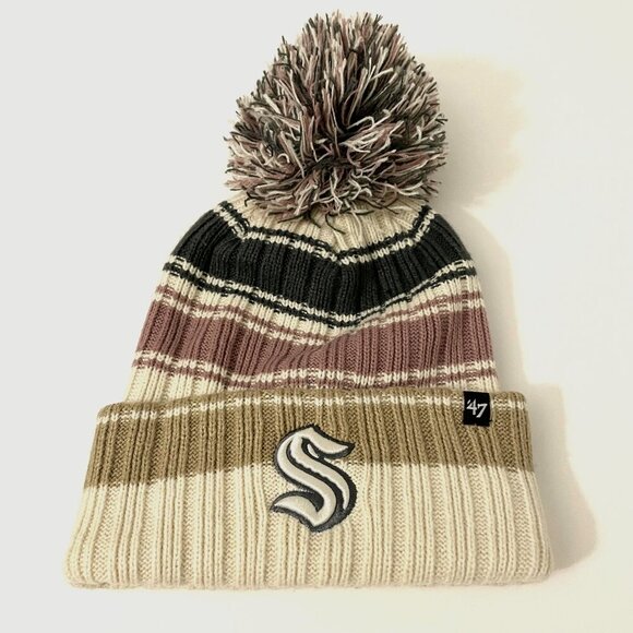 Seattle Kraken Beanie Toque Womens One Size Pom Pom NHL 47 Brand - Picture 1 of 16